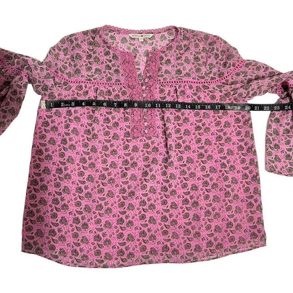 Rebecca Minkoff Paisley XSmall Bell Sleeve Blouse Pink Women’s Floral - Picture 9 of 13